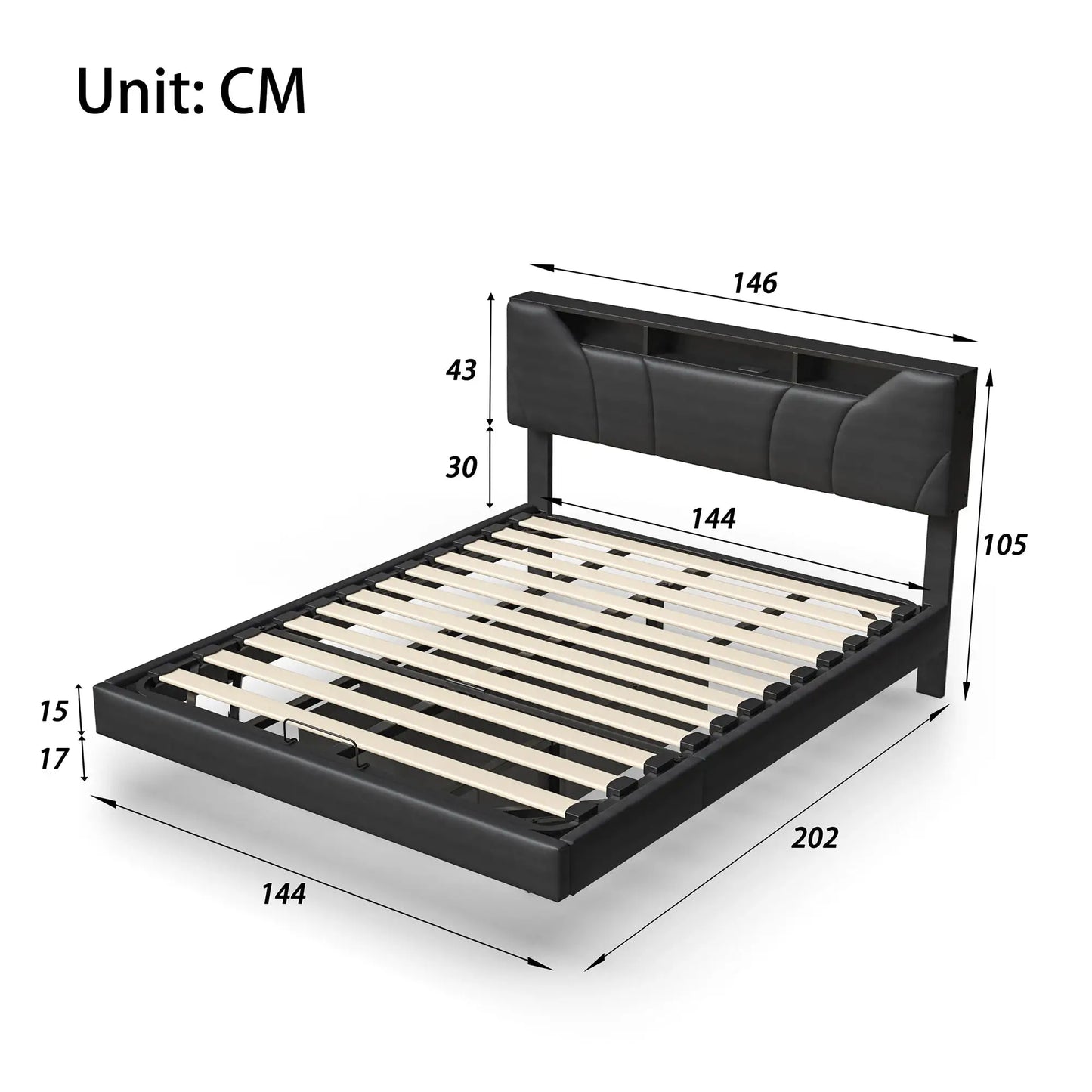 Schwebendes Bett Mit LED Beleuchtung Und Stauraum Lattenrost