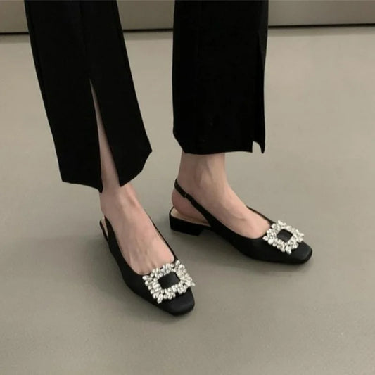 Fashion Women's Sandals Summer New Slingback Slippers Female Low Heel Rhinestone Buckle Back Strap Sexy Pumps Sandalias De Mujer