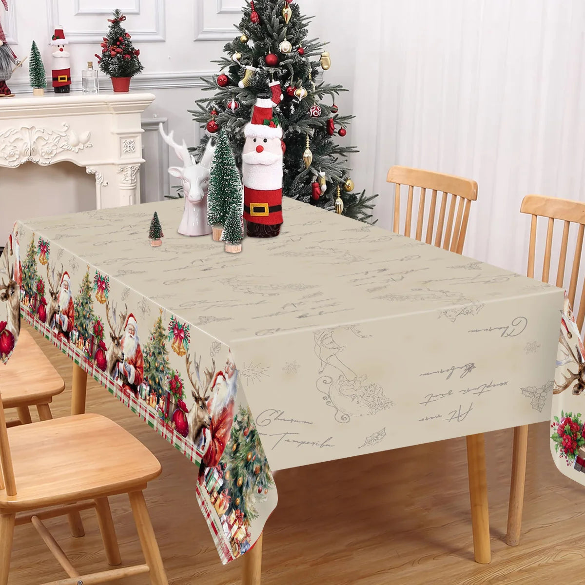 FENGRISE Weihnachtstischdecke Santa Motiv - Größe 140x180 cm Polyester