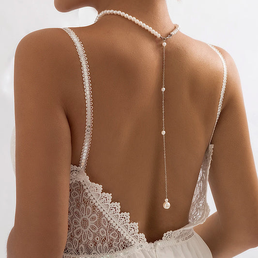 Vintage Elegante Simulierte Perlen Schlüsselbein Choker Halskette Für Frauen Lange Kette Quaste Anhänger Hochzeit Schmuck Bikini Brust Kette