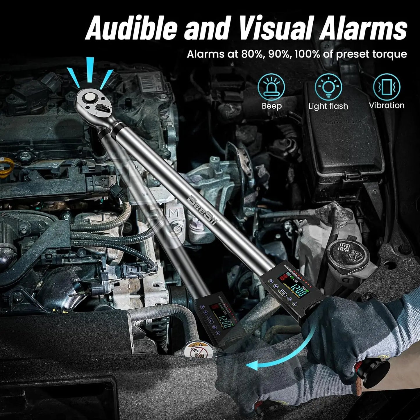 Seesii 1/2'' Elektrischer Drehmomentschlüssel-Kit 2% Drehmomentschlüssel-Genauigkeit 340N.m Digitaler Drehmomentschlüssel mit 3 einstellbaren Modi für Auto-Pflege