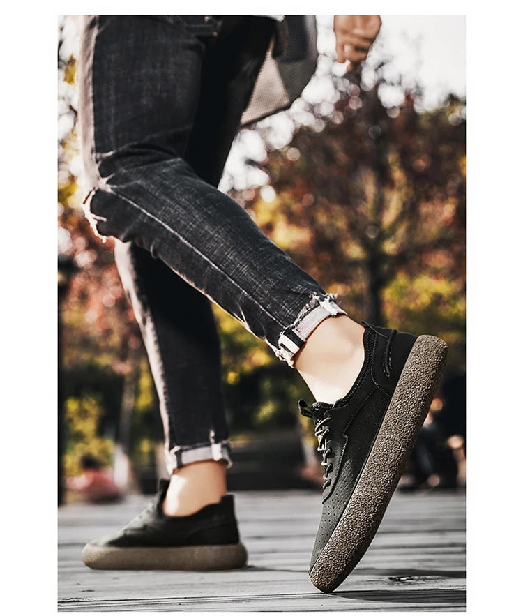 Sneakers for Men Comfortable Classic Outdoor Casual Skate Shoes Male Fashion Non-Slip Genuine Leather Skateboard Shoes Flats