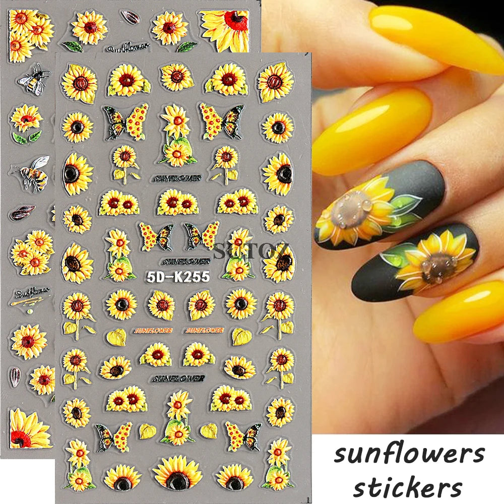 GL5D-K256 5D Sonnenblumen Nagelsticker - Herbstdesign Prägung