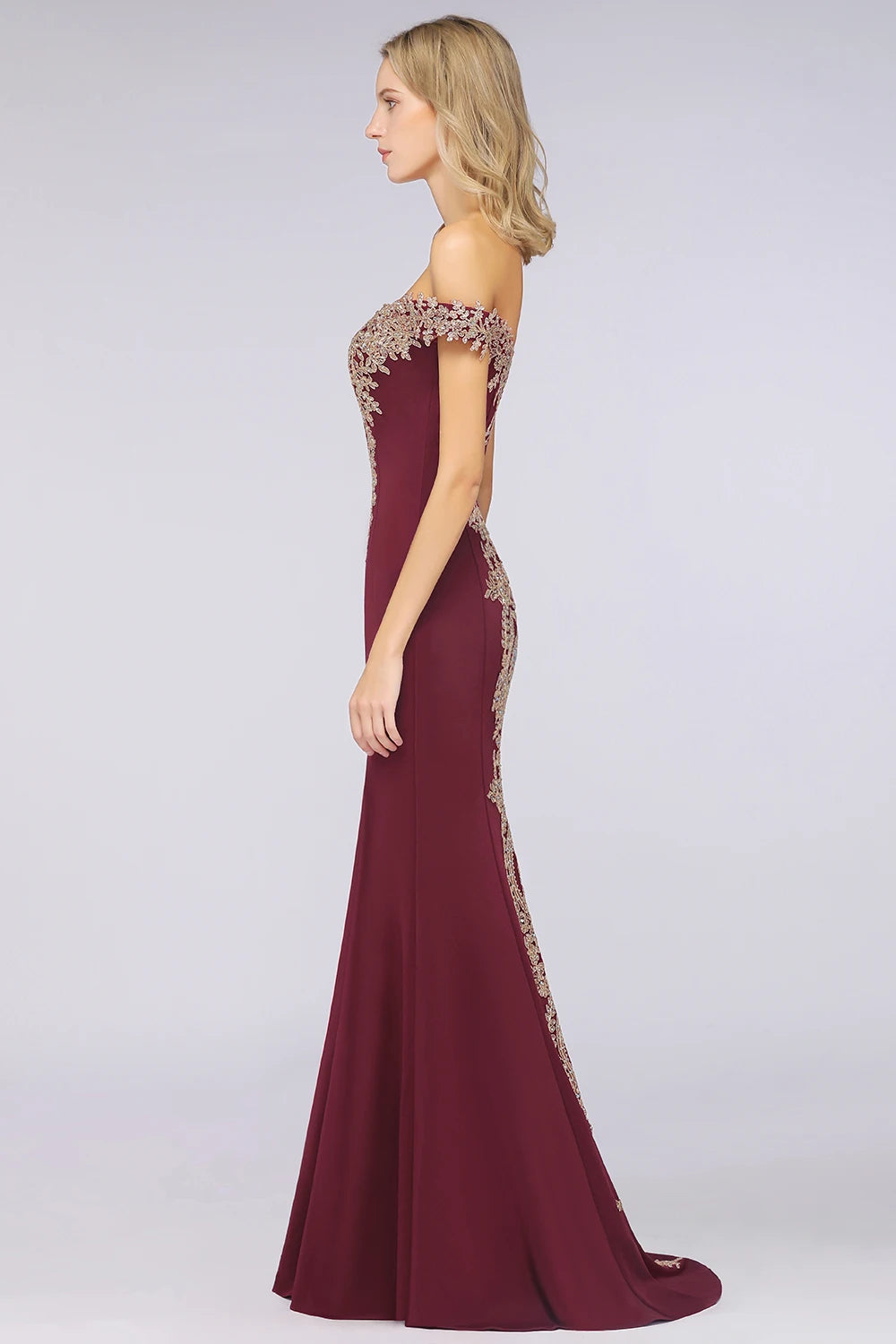 Women Mermaid Bridesmaid Dress For Wedding Party Long Lace Applique Off Shoulder Evening Prom Formal Gowns Floor Length Vestidos