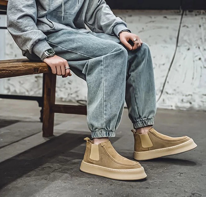 Ghete Chelsea Shangkaka cu platformă, croială înaltă - Mărimea 44, Înălțimea tocului 2 cm, Înălțimea gleznei