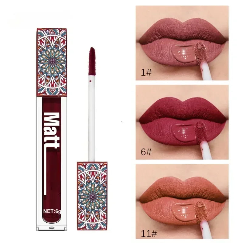 Waterproof Matte Nude Lip Gloss Brown Nude Pigment Dark Red Long Lasting Velvet Liquid Lipstick Women Makeup Lip Glaze 1pcs