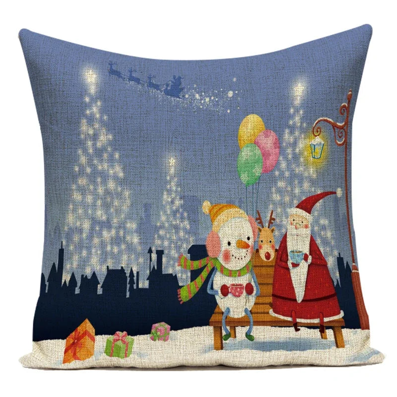 Merry Christmas Cute Cartoon Santa Claus Christmas Trees Polyester Sofa Home Decoration Pillow Cushion Cover Almofadas