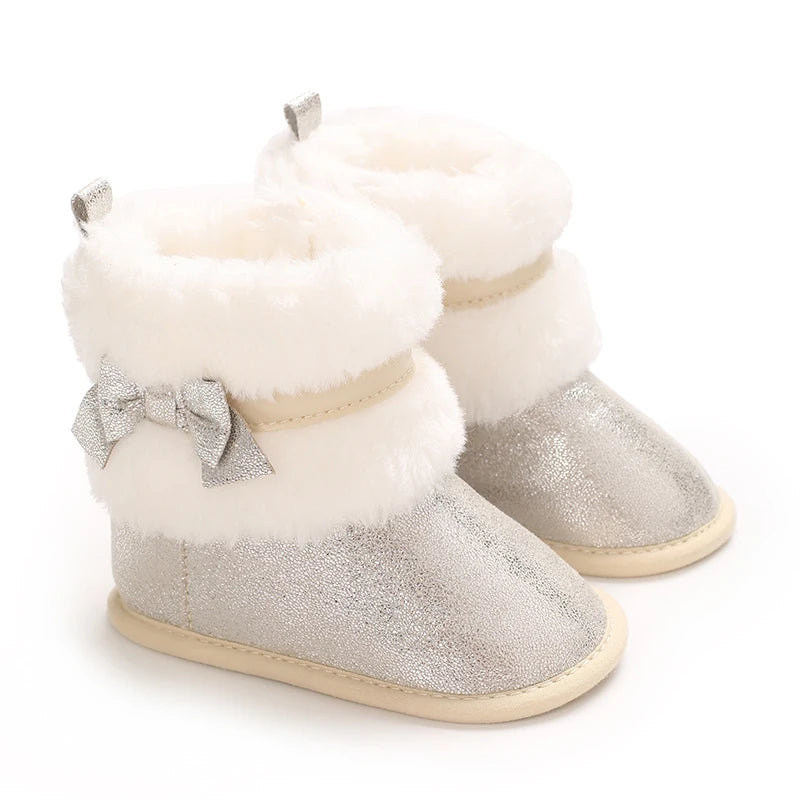 Baby-Schneestiefel für Mädchen, 2025, Winter, neue Baby-Baumwollschuhe, Mädchenmode, glänzende kurze Stiefel mit dicken Samt-Baumwollstiefeln