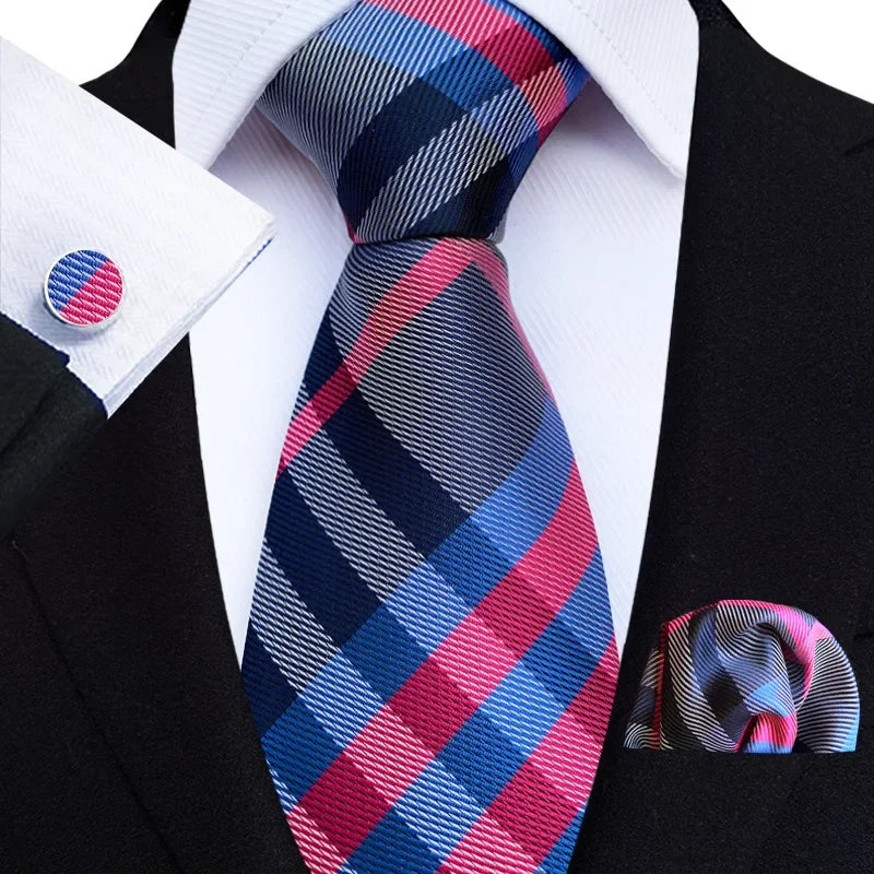 Luxury Mens Ties Floral Black Gold Ties Paisley Grid NeckTie Pocket Square Cufflinks Set Men's Wedding Party Tie