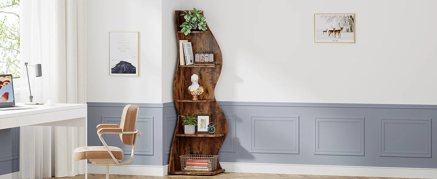 Tribesigns Bücherregal Eckregal 5-stufig Pflanzenständer Wohnzimmer