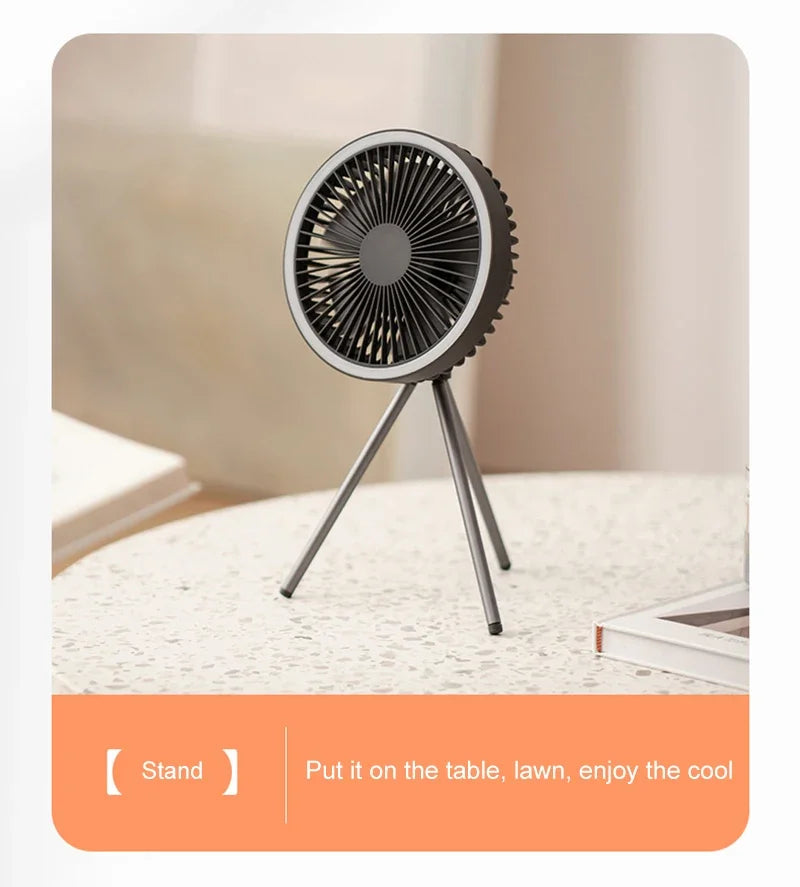 10000mAh Portable Fan Home Outdoor Camping Fan LED Lighting Tripod Stand Desktop with Power Bank Wireless Ceiling Electric Fan