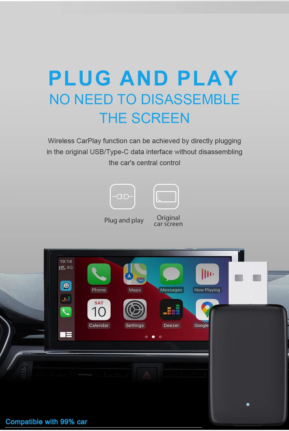 AutoLink 2in1 CarPlay Adapter - USB 5V Bluetooth Mini