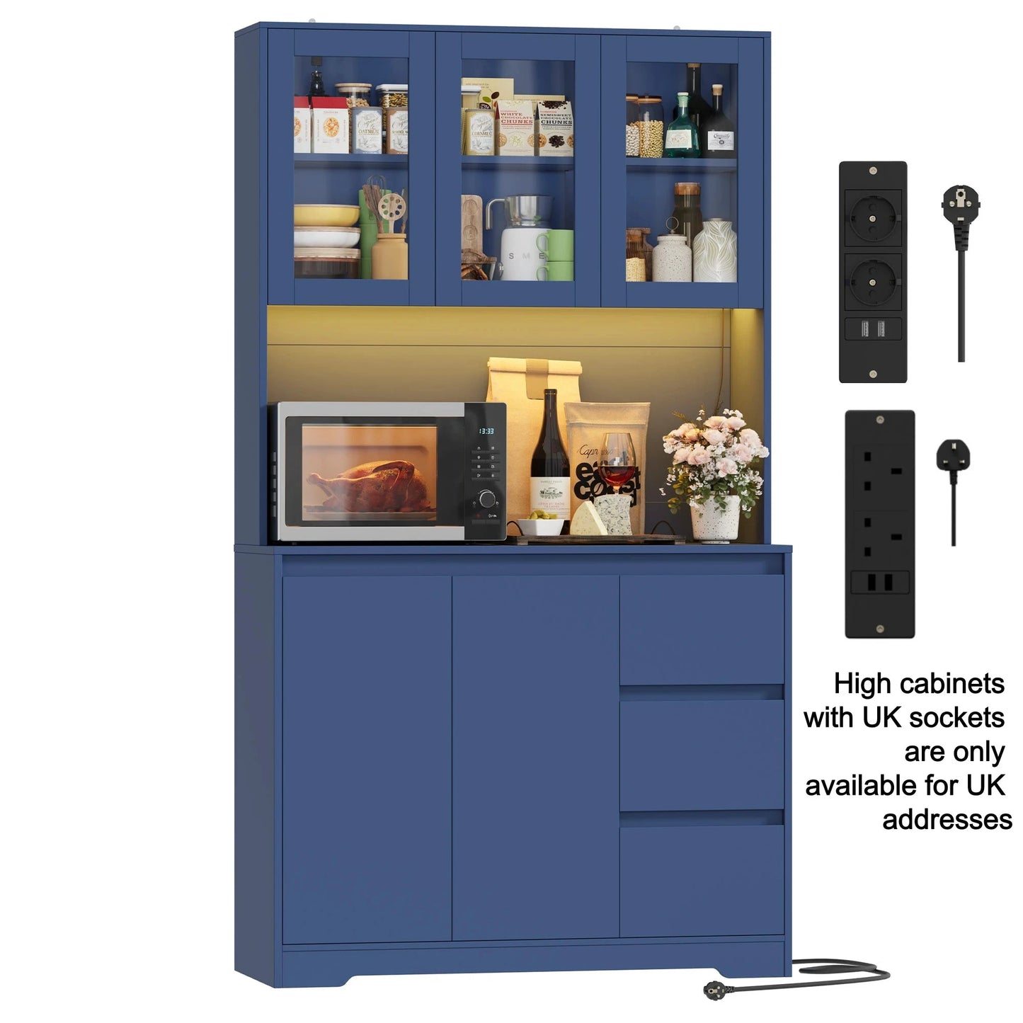 Getone Küchenbuffet mit LED,Küchenschrank Buffetschrank mit Steckdosenleiste mit 3 Schubladen Verstellbares Regal 100x38.5x180cm by Golden Bridge Store