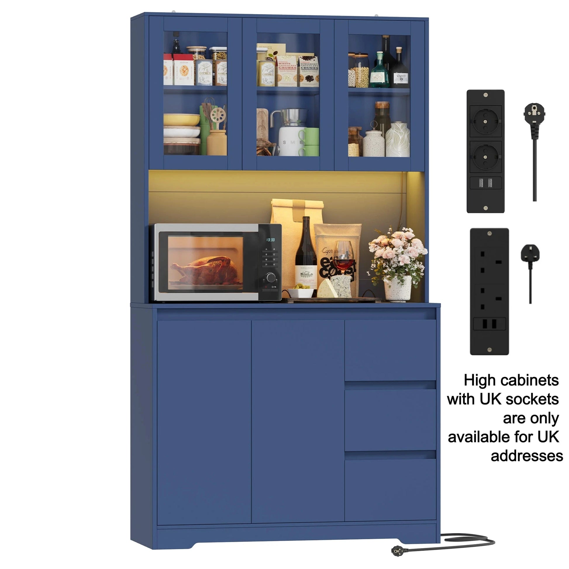 Getone Küchenbuffet mit LED,Küchenschrank Buffetschrank mit Steckdosenleiste mit 3 Schubladen Verstellbares Regal 100x38.5x180cm by Golden Bridge Store