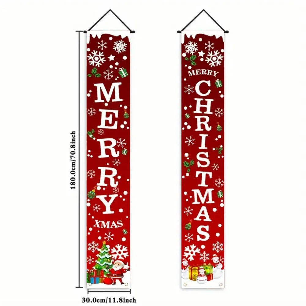 2pc 1set Christmas Hanging Door Banner Santa Claus Snowman Merry Christmas Decoration Elk Navidad Natal Happy New Year 2026 Gift