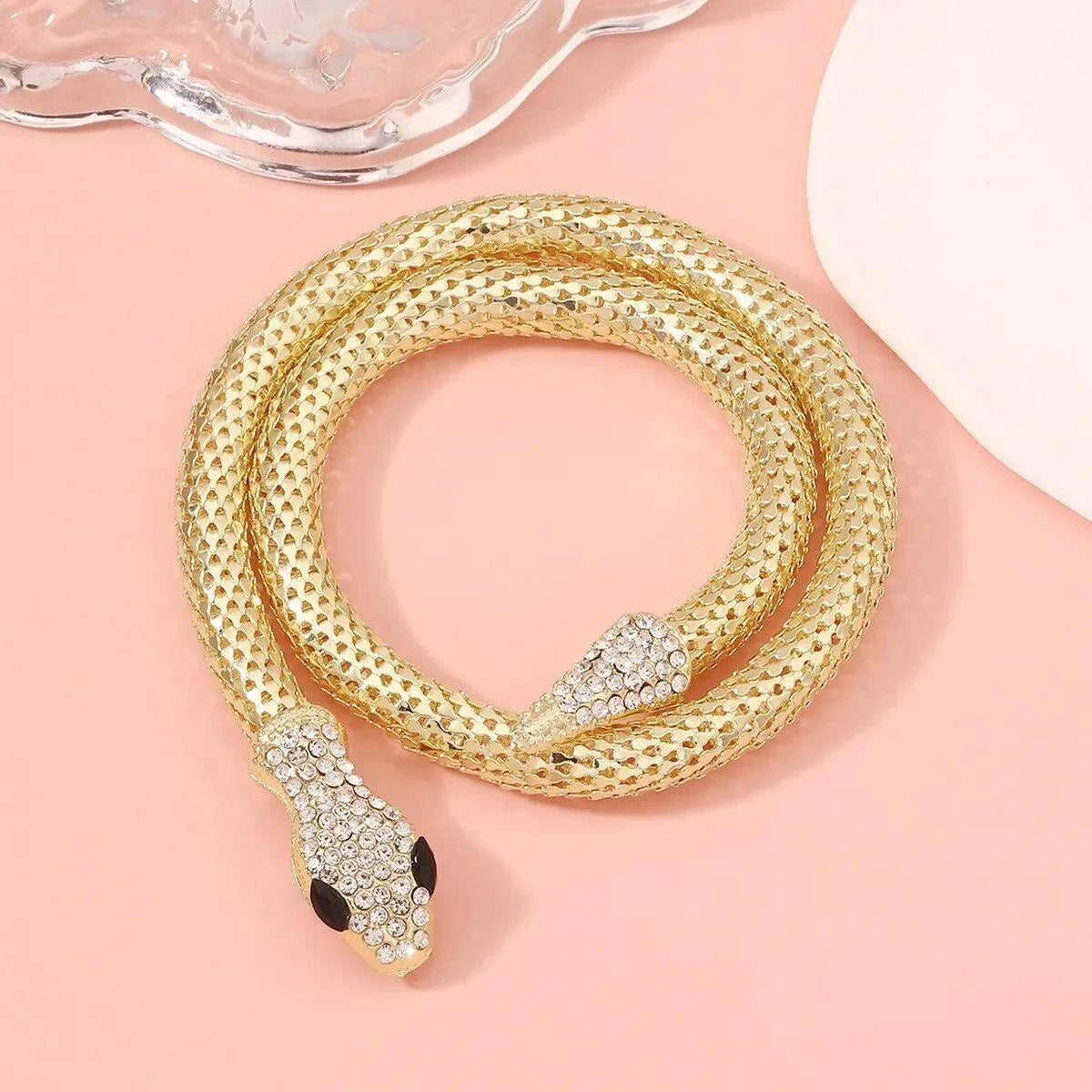 Colier de modă pentru femei, bijuterii complete cu stras, accesorii aur, argint, cristal, șarpe, colier lung cu pandantiv