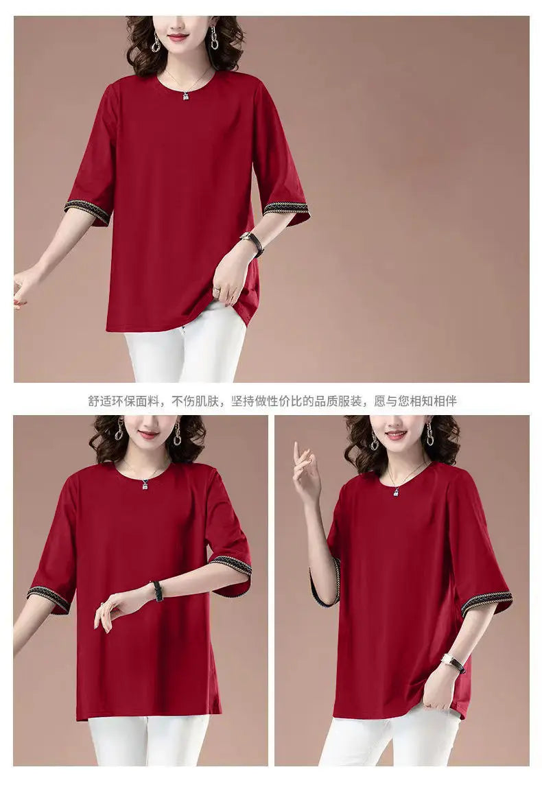 Short-sleeved T-shirt for women spring and summer new loose mid-sleeved sweatshirt mid-length top