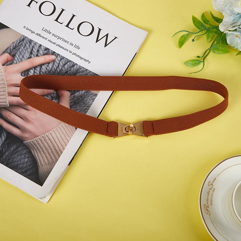 Fashion Elastic All-match Belts For Women Black Color Metal Buckle Thin Belt Casual Ladies Suit Dress Sweater Coat Waistband