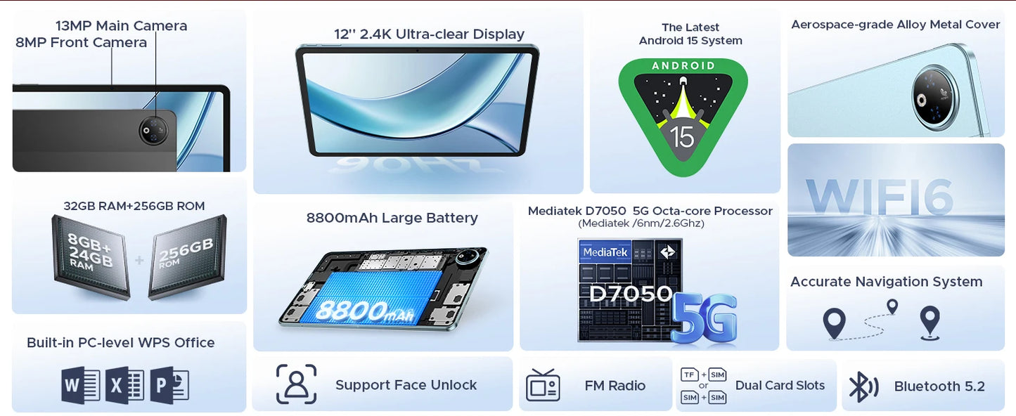 DOOGEE V Pad 5G Tablet - Speicher 256GB ROM Akku 8800mAh 12 Zoll