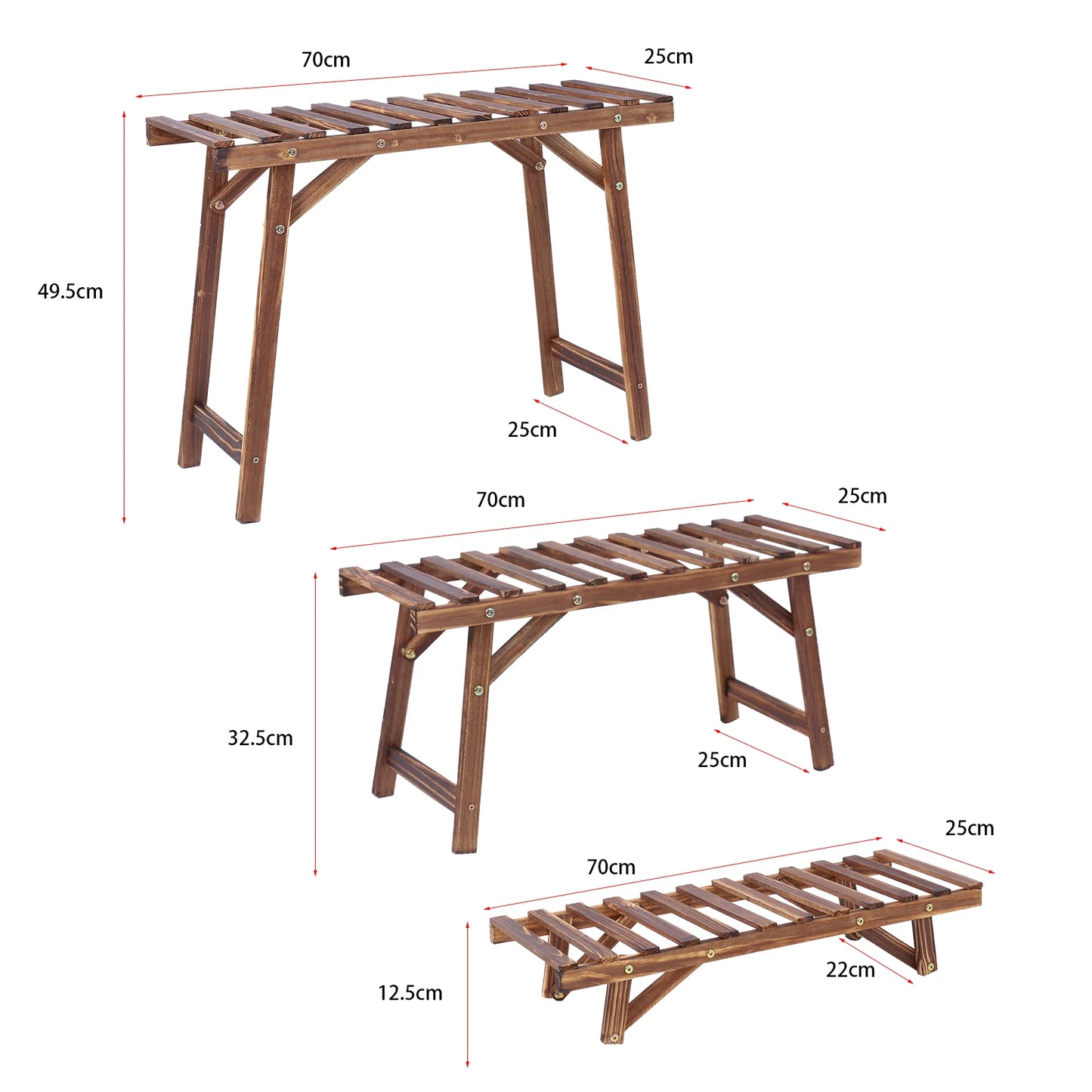 NONE Pflanzenständer Holz 3-Stufig 70x25x12,5 cm Belastbarkeit 15 kg