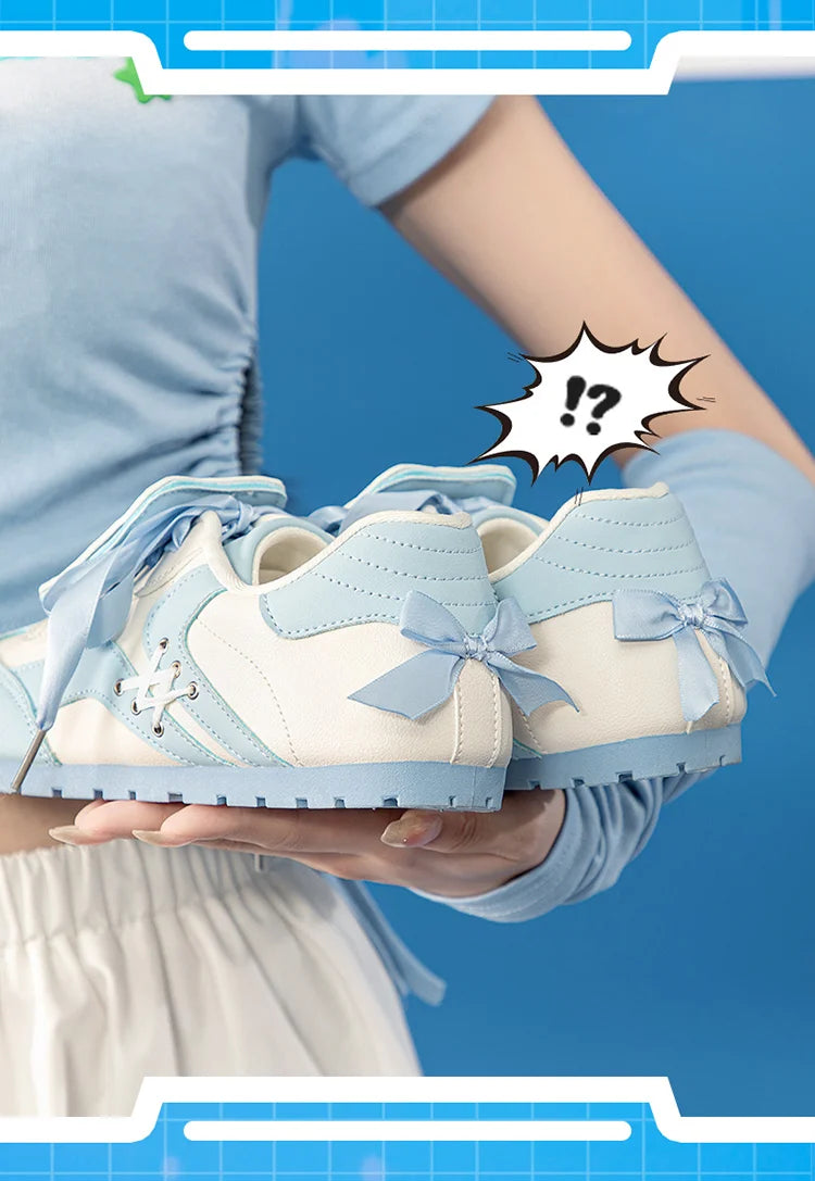 Damen Blaue Schuhe 2025 - Schleife Comic Stil Sneakers - 1cm Flache Schuhe Süße Casual Lolita Stil