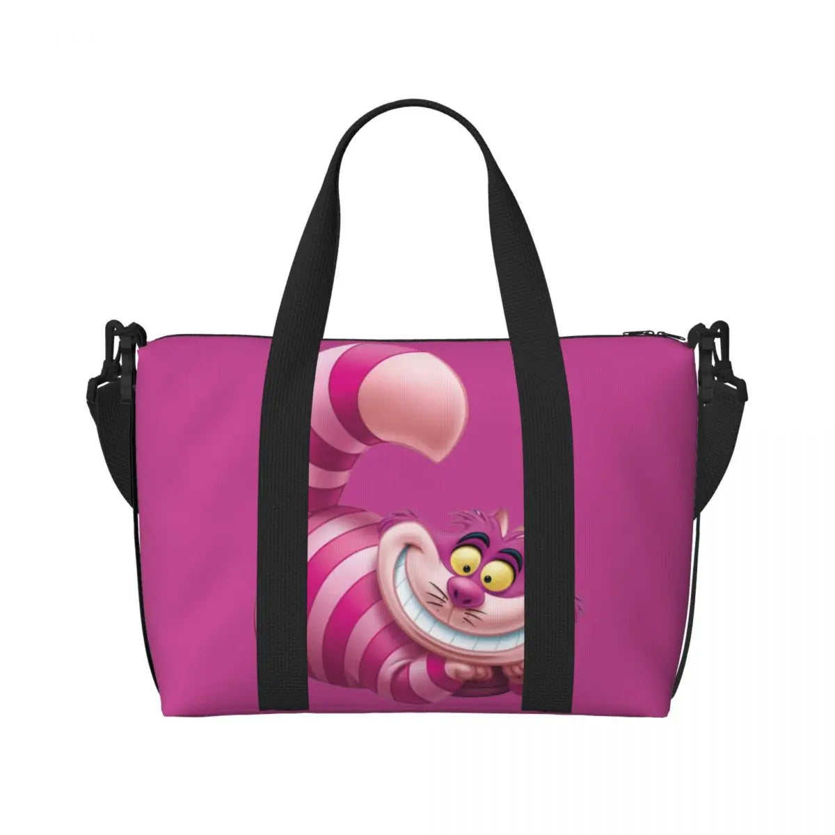 Custom Cheshire Cat Beach Tote Bag for Women We're All Mad Here Cat Big Compartment Gym Beach Travel Bags