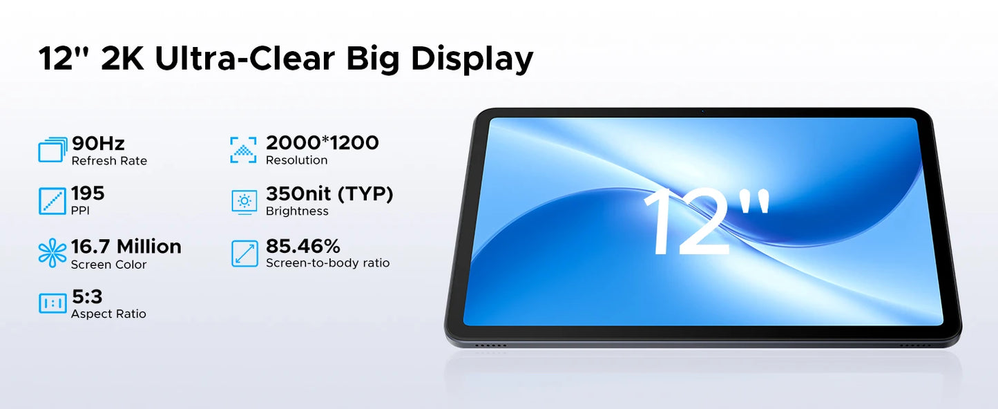 DOOGEE U12 Ultraschlank Tablet - 12 Zoll Display, 128 GB, 9000 mAh