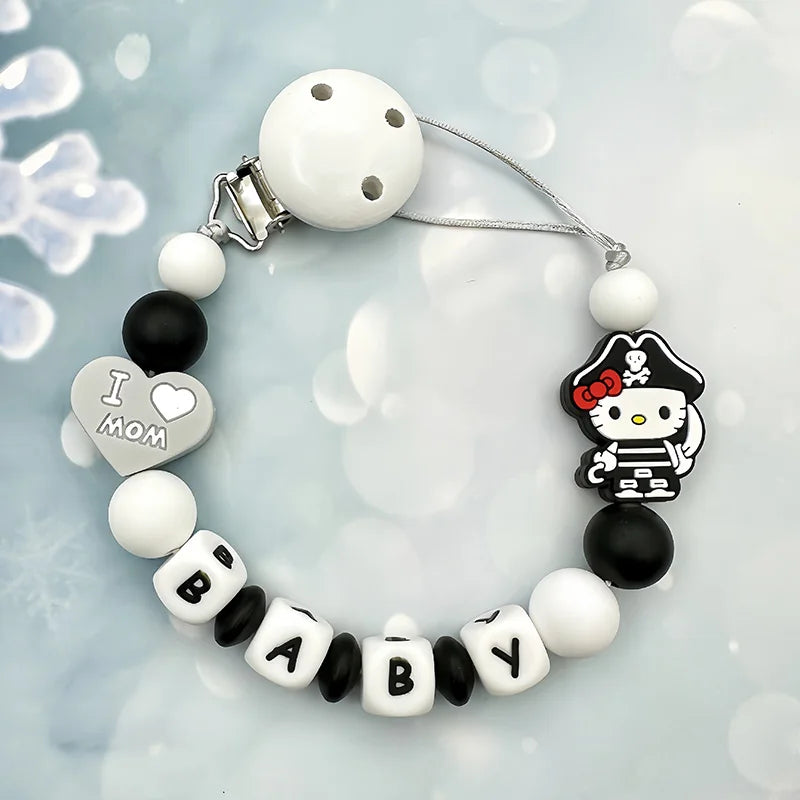 Personalisierte Schnullerkette mit Namen - Englische Buchstaben Baby Silikon Clips - Ketten Halter Beißring Anhänger Baby Geschenke