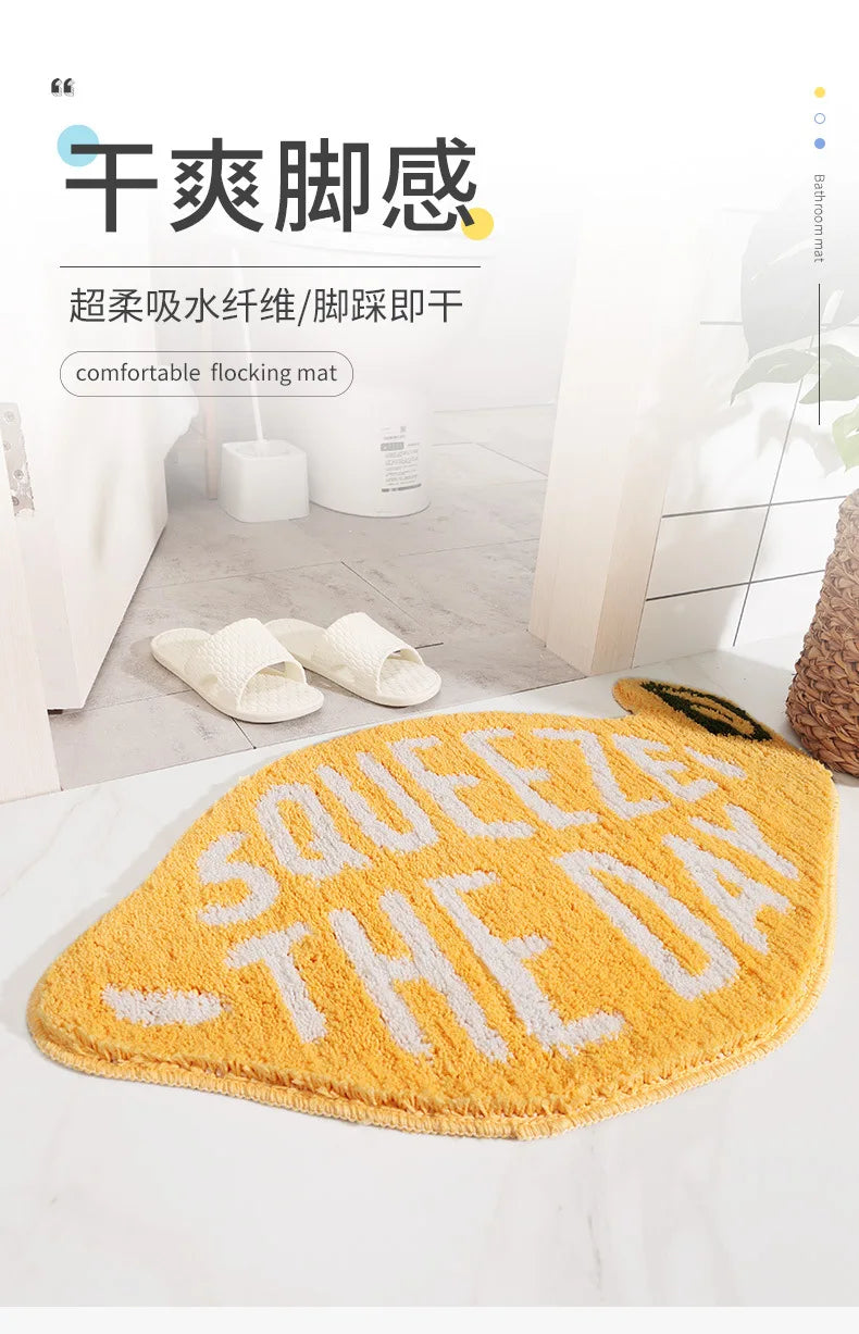 Creativity Doormat Cartoon Fruit Carpet Flocking Non-slip Bath Mat Lemon Peach Home Land Pad Bedroom Toilet Doorway Floor Mat