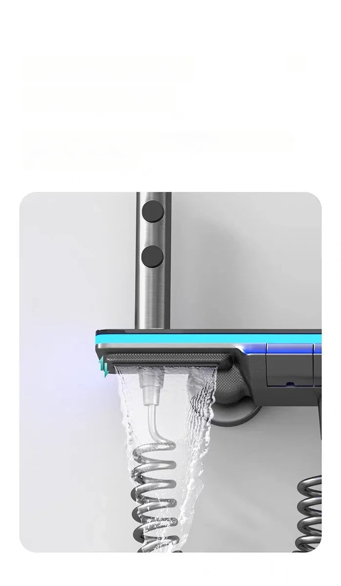 Bathroom Luxury Shower Faucet System with Lights Tempered Glass Shower Set Digital Display Copper Mixer Shower Faucet Set