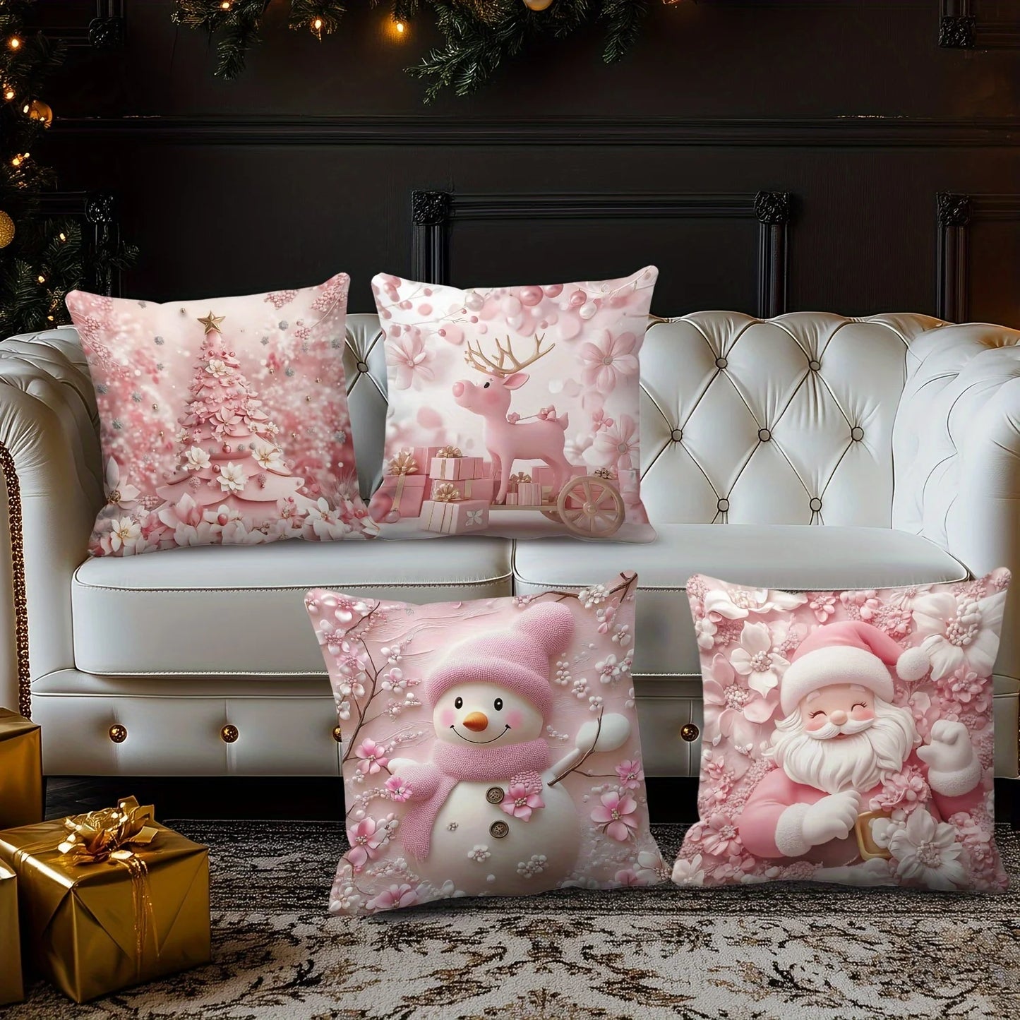 Machine Washable Christmas Pillow Covers with Zippers - Modern Style Decorative Pillowcases (18 Inches)