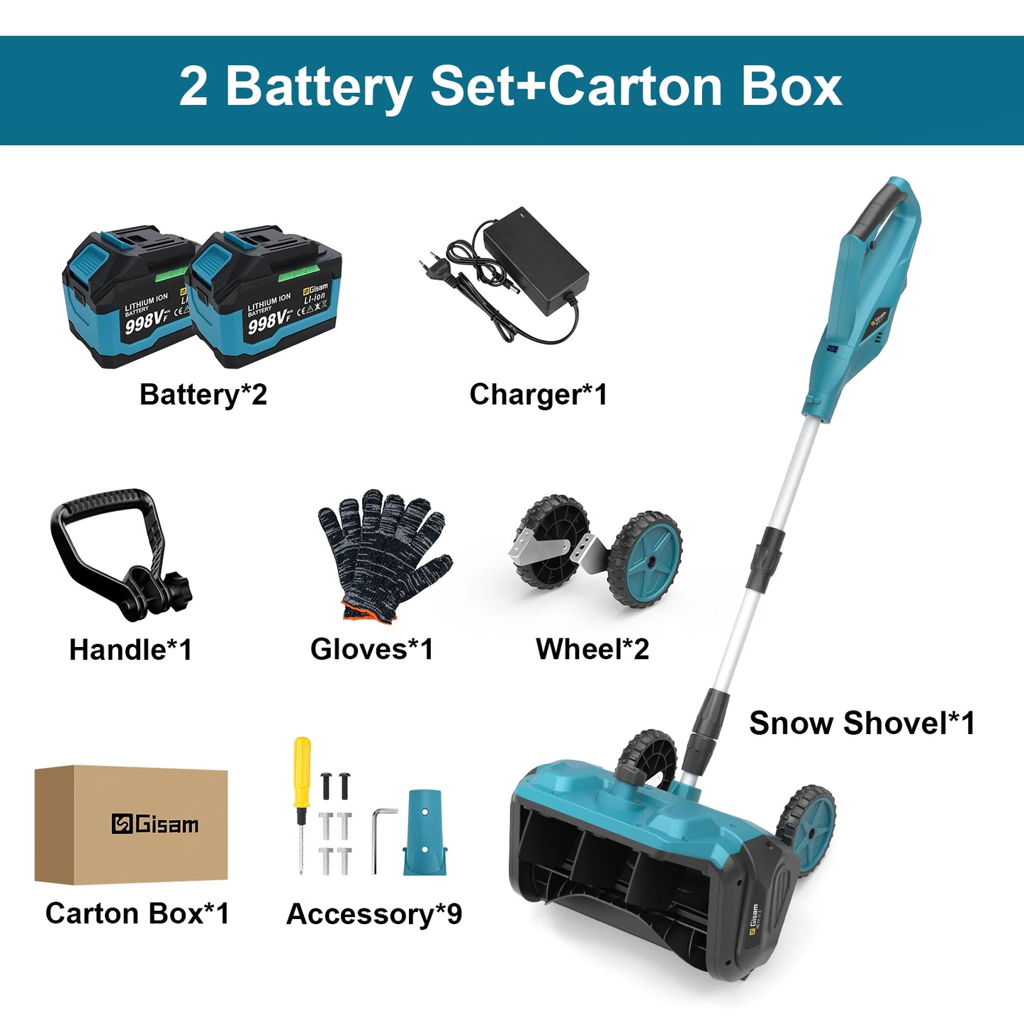 Gisam Schneepflug Bürstenlos - 4,5 Ah,3500 W, Breite 32 cm