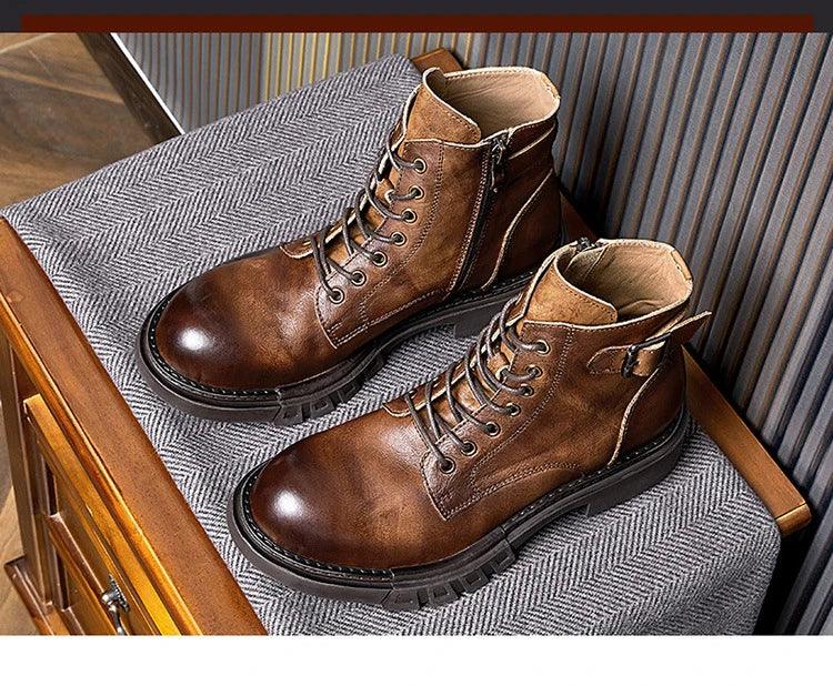 Classic handmade vintage leather ankle boots genuine leather