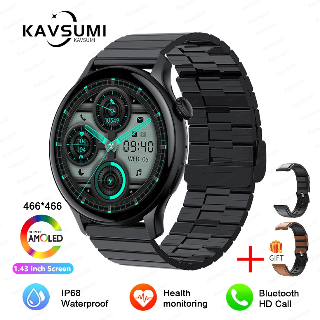 NFC Smartwatch AMOLED HD GPS - 220–300 mAh, 1,43 Zoll Display, 5 Tage Akku