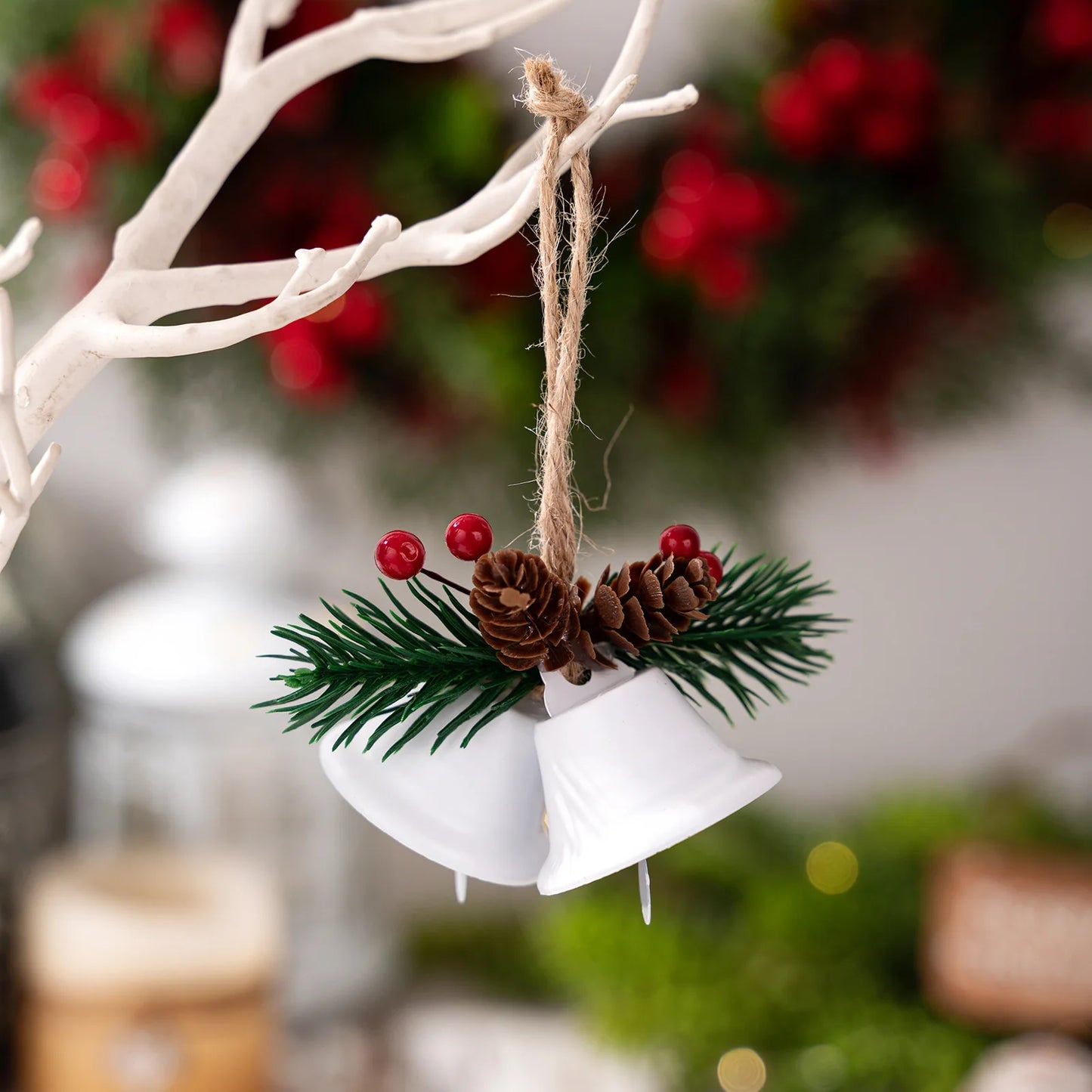 Weihnachts-Jingle-Glocken-Anhänger, doppelte Glocke mit Kiefernbaum-Ornamenten zum Aufhängen an der Tür, Weihnachtsbaum, Weihnachtsfeier-Geschenkdekorationen