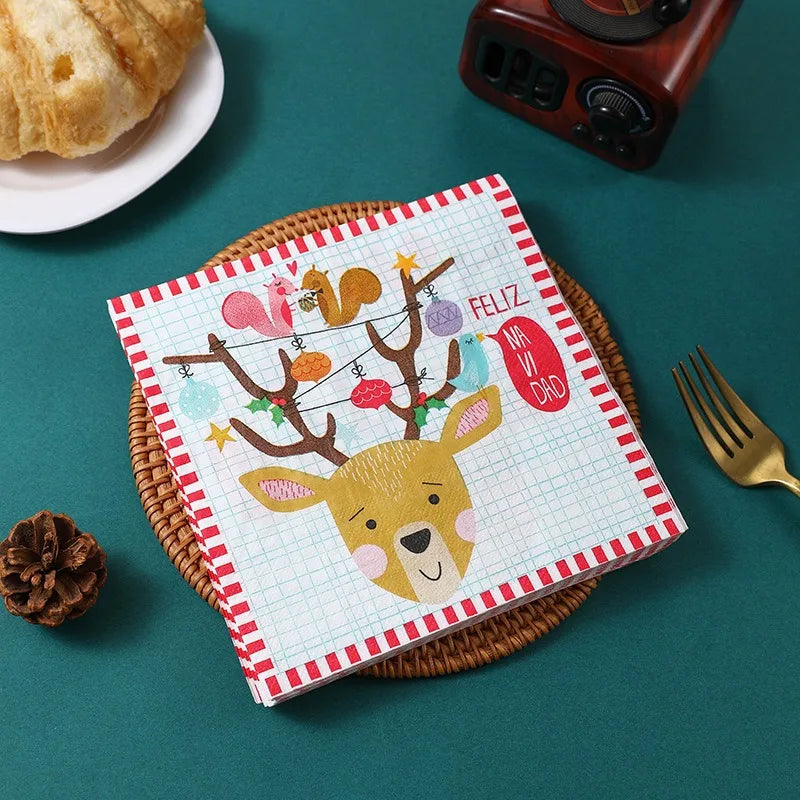 20Pcs/pack 33x33cm Merry Christmas Series Printed Paper Disposable Tableware Napkin Tissues Xmas Party Decor