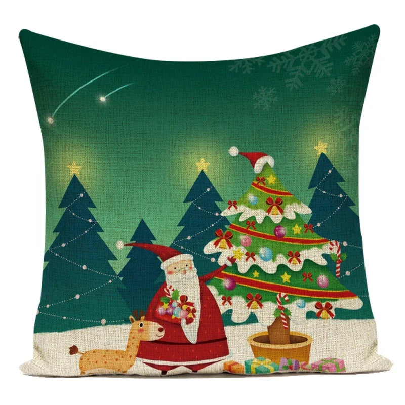 Merry Christmas Cute Cartoon Santa Claus Christmas Trees Polyester Sofa Home Decoration Pillow Cushion Cover Almofadas