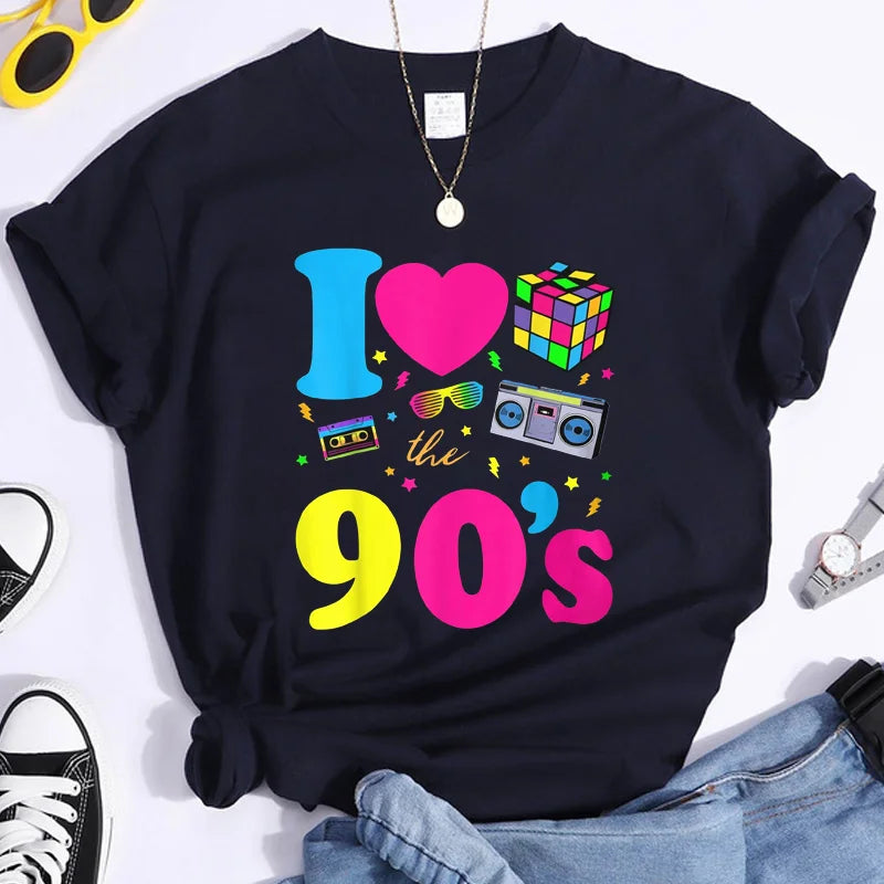 Women's Fashion 90's T-Shirt Summer Casual Classic 90's Shirt Loose Women's T-Shirt Tops