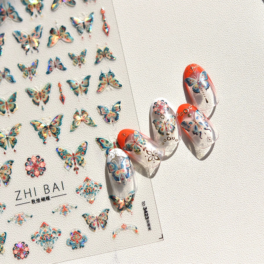 Fantasy Shiny Shell Light Butterfly Rhinestone Bohemia Hot 5D Soft Embossed Relief Nail Art Sticker 3D Decal Decoration Manicure