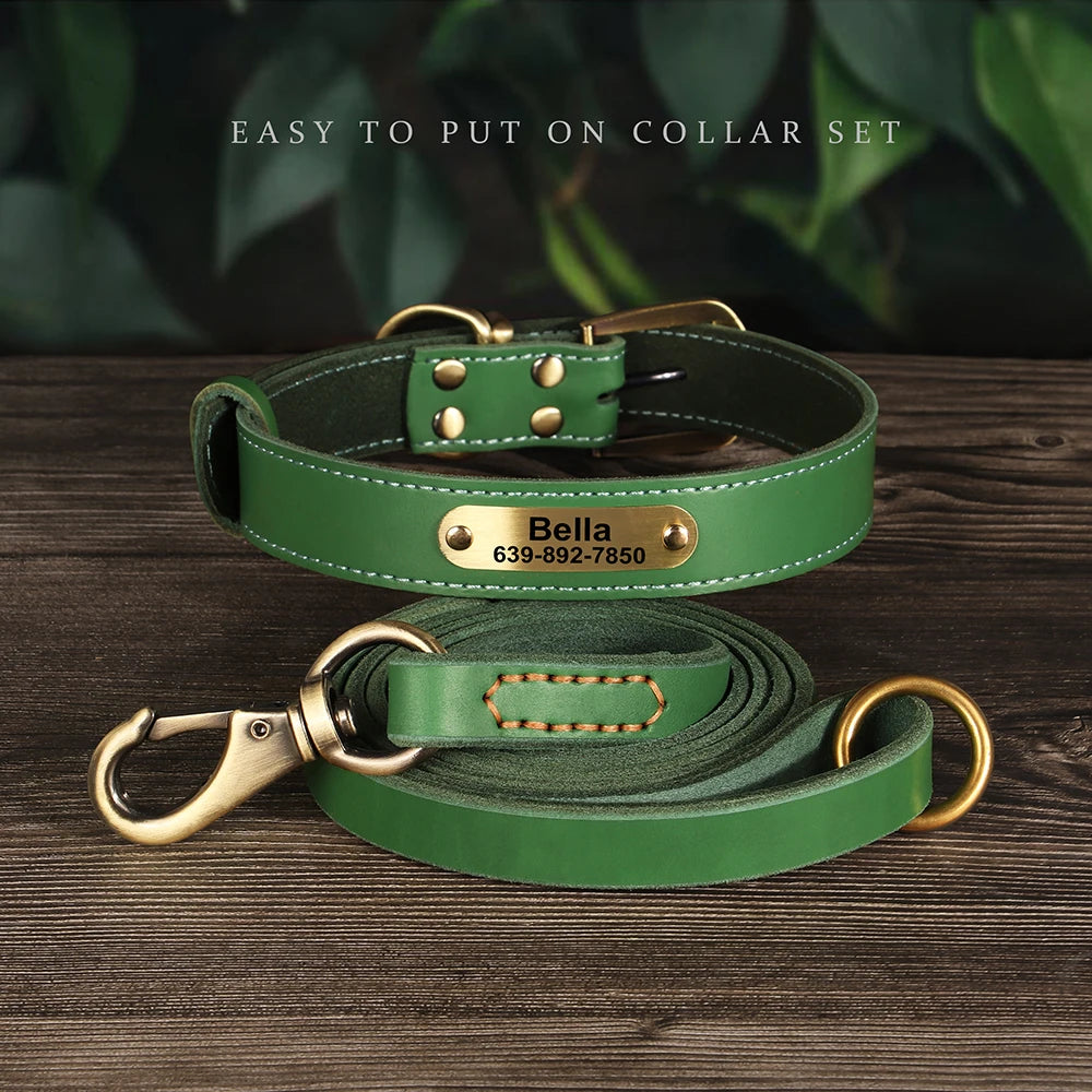 Echtes Leder Hund Halsband Leine Set Personalisiert Haustier Halsband Mit Leine Kostenlose Gravur Namensschild Für Kleine Mittlere Große Hunde