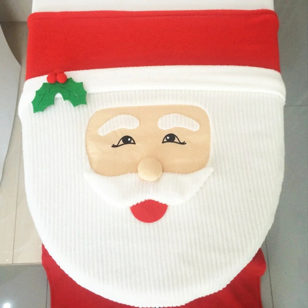 3PCS Christmas Toilet Seat Cover Creative 3D Xmas Cute Cartoon Santa Claus Toilet Cover for Bathroom Decor Supplies