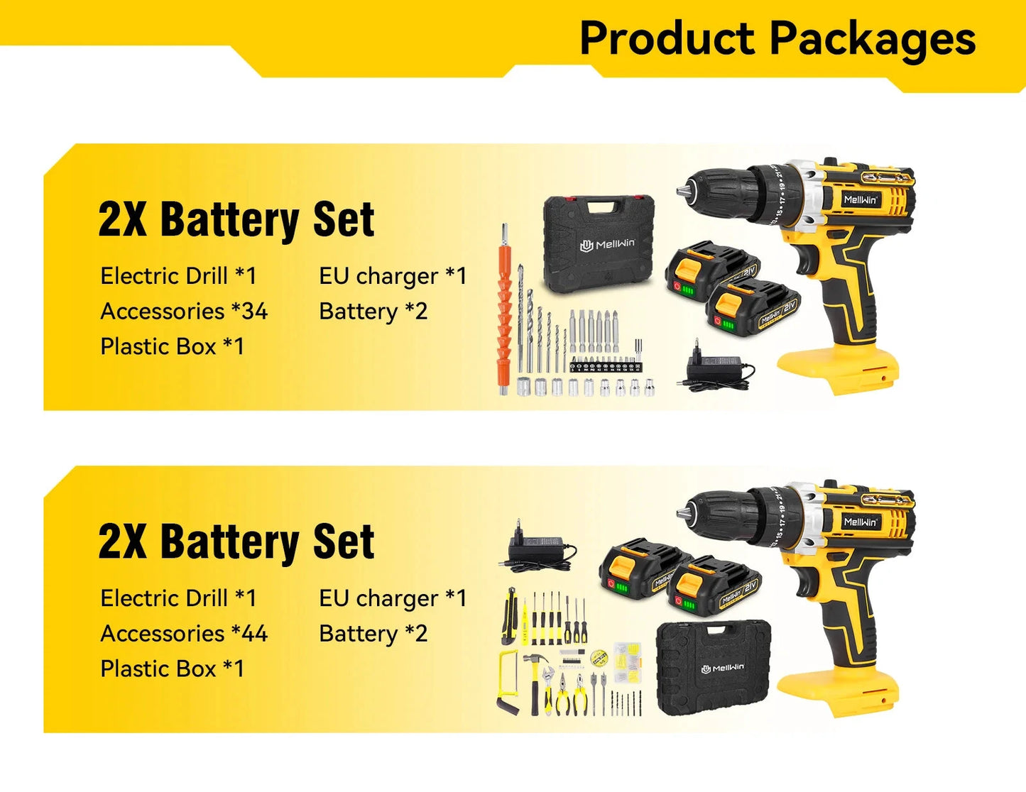 MELLWIN 25 3 Schlagbohrmaschine - 18V Akku 45 Nm 1,5-10 mm