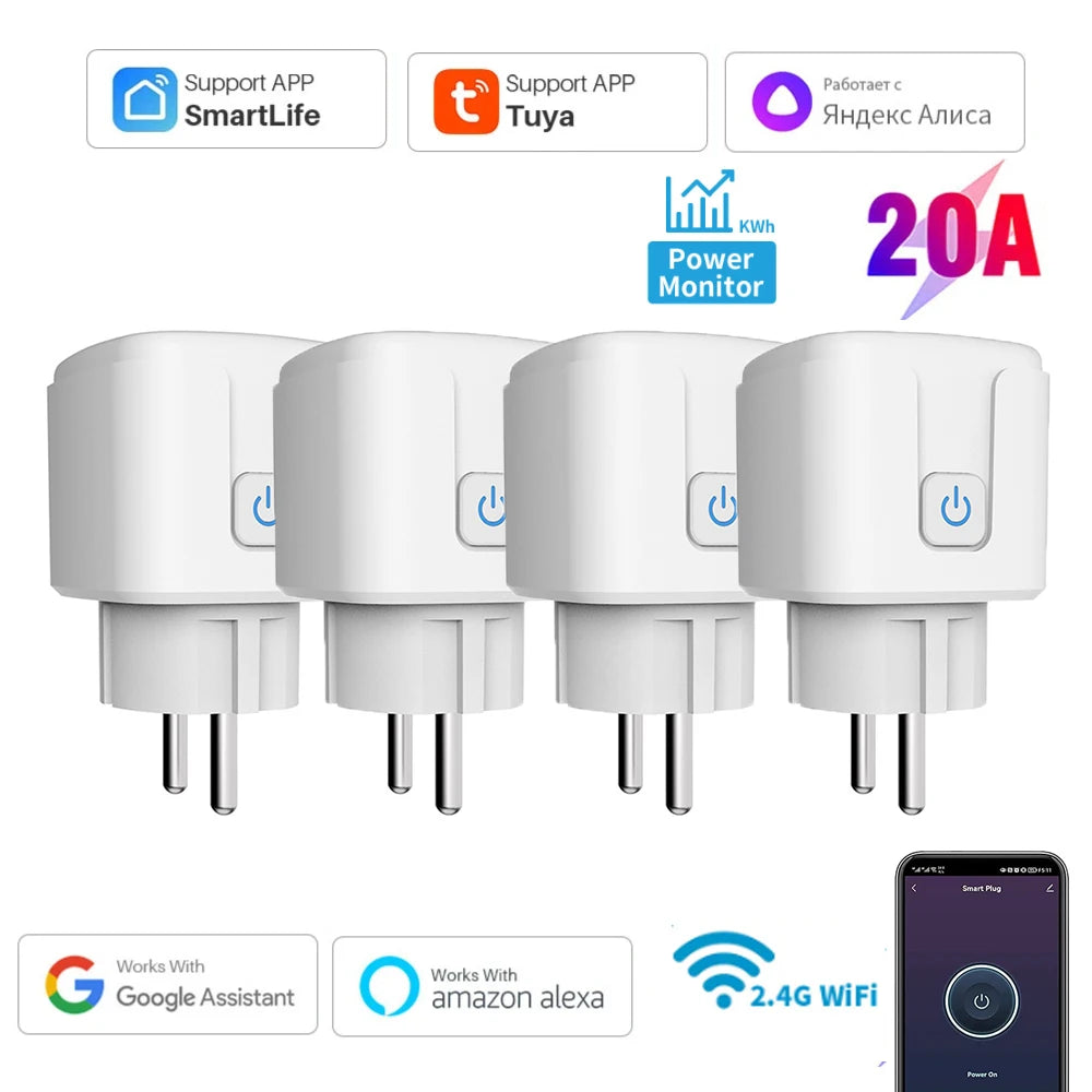 Tuya 16A/20A Smart Plug WiFi - 85–220V EU Steckdose, Kompakt Bauform