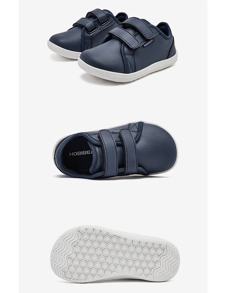 HOBIBEAR Kinder Barfuß Schuhe 2025 - Klein/Groß/Kind Weite Zehen Minimalistische Sneaker - Leichtgewicht Klettverschluss Kunstleder Schuhe
