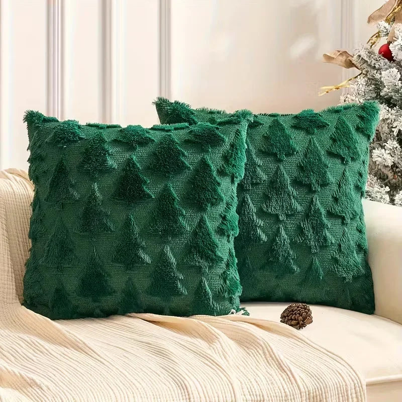 Christmas Decorative Pillow Cover Plush Embroidered Cushion Case Soft Throw Pillowcase For Sofa Living Room Home Festive Gift