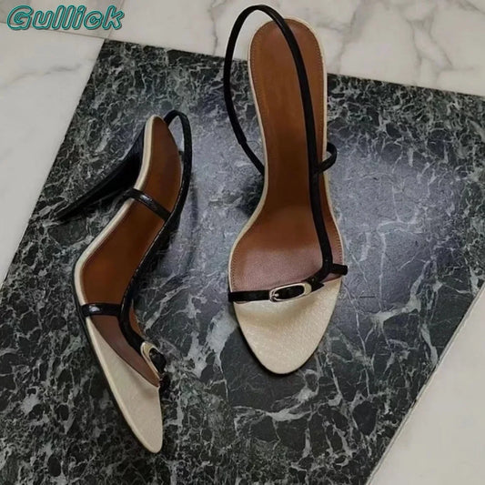 Slingback Strappy Open Toe Sandals Metal Stylish Stiletto High Heels Buckle Strap Sexy 2024 Women Luxury Summer New Tends