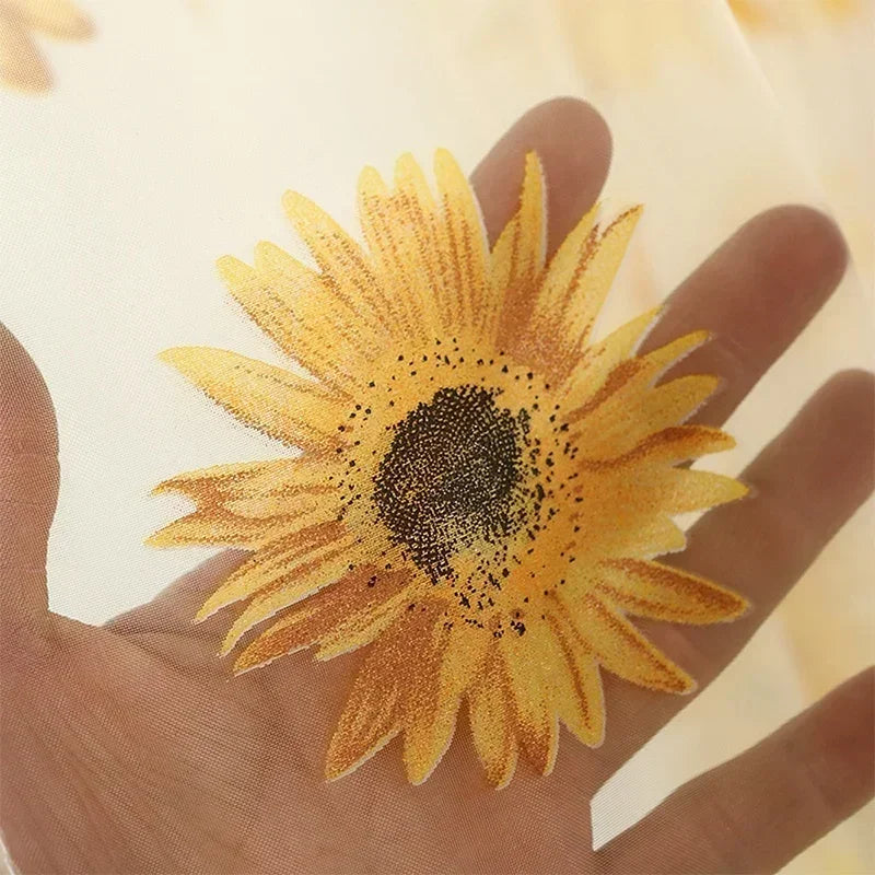 Zhejiang WPP2382 Sonnenblumen Tüllvorhang - 100x200 Leinen