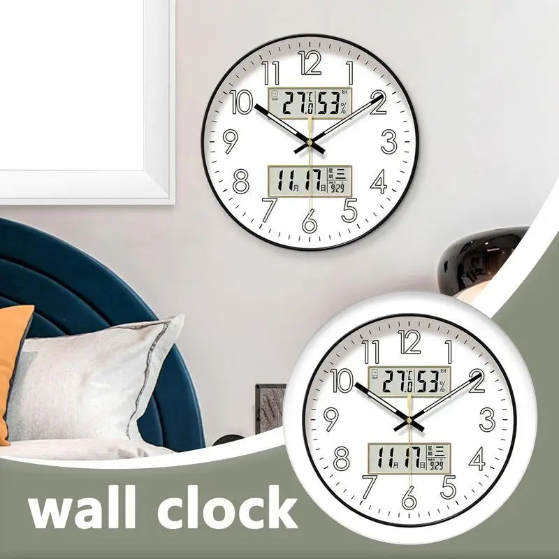 Modern Design Clock Silent Non Ticking Round Luminous Wall Clock with Calendar Large Digital Display Night Light Wall Clock