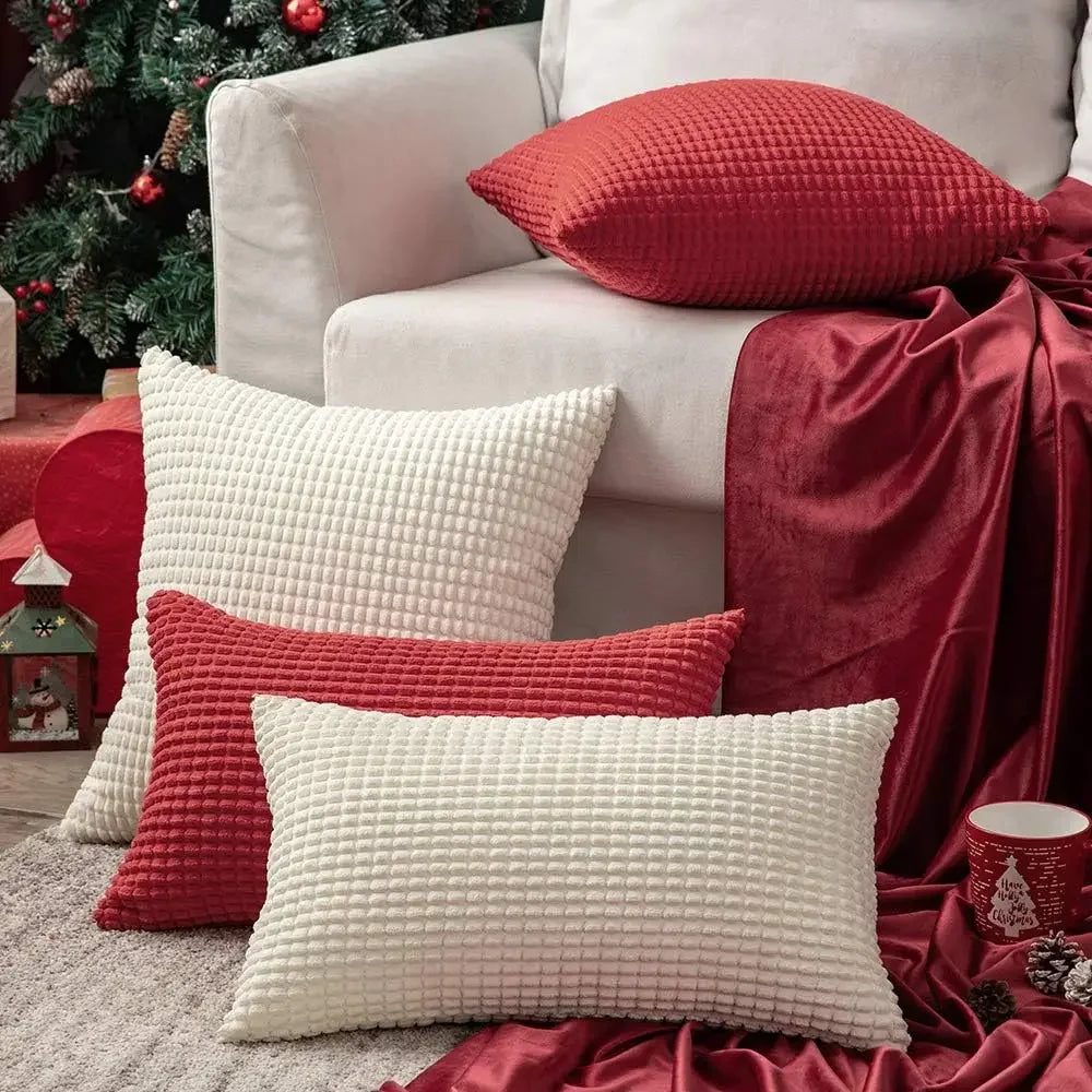Christmas Red Throw Pillow Covers Decorative Christmas Pillow Covers Soft Corduroy Lumbar Pillow Covers, Cushion Case Home Decor