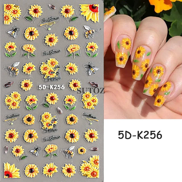 GL5D-K256 5D Sonnenblumen Nagelsticker - Herbstdesign Prägung